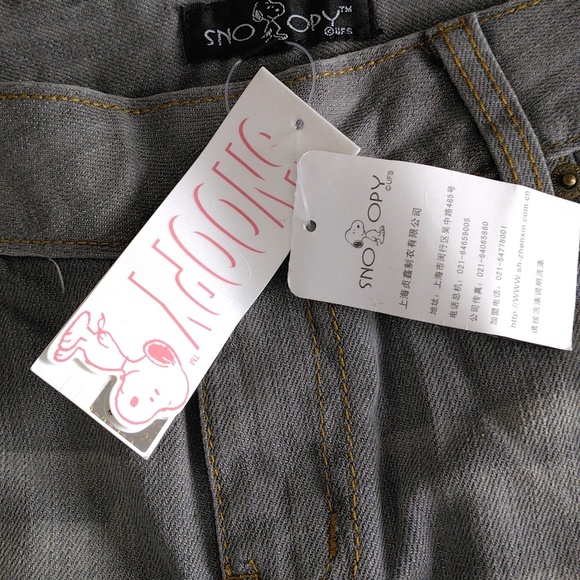 Snoopy Embroidered Grey Jean Distressed Hem Mini Skirt - Picture 14 of 16
